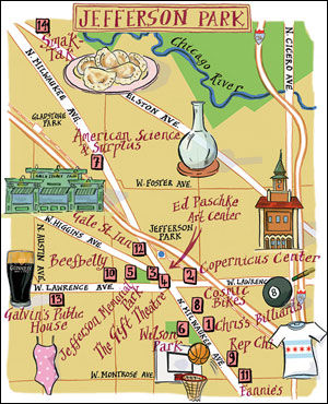 Cartoon map of Jefferson Park.